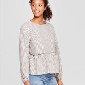 Universal Thread Black and White Striped Peplum Blouse Top